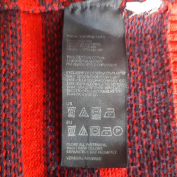 Tommy Hilfiger SZ L Red Full Zip Cotton Mock Turtleneck Cardigan w/ Navy Stripes - Picture 8 of 16